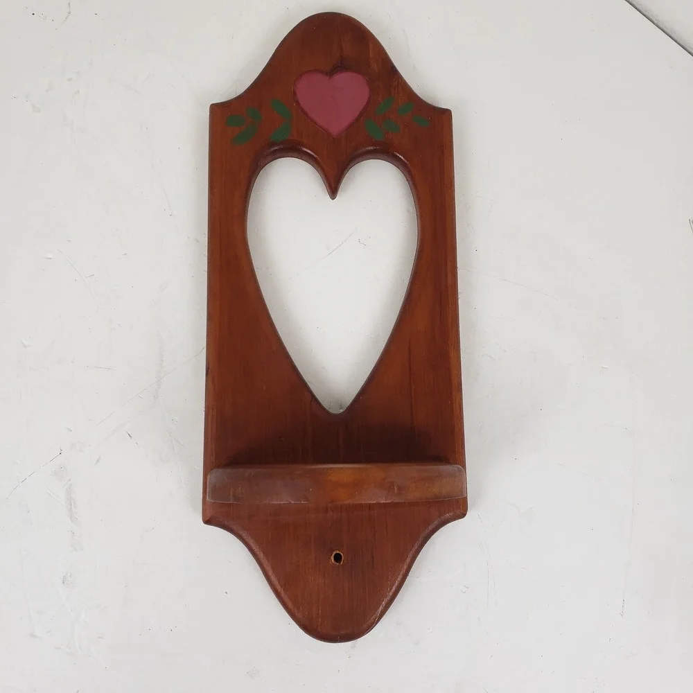 Vintage Wooden Heart Cutout Wall Shelf Rustic Country Decor Hand Painted 15